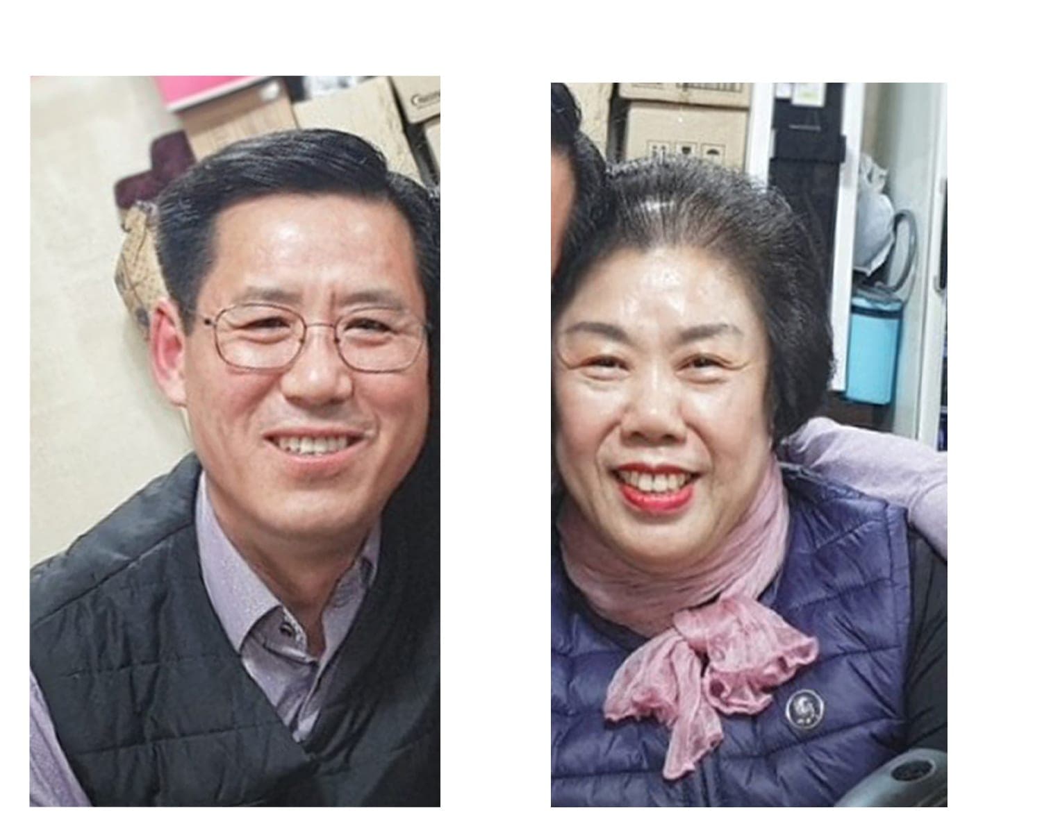 연필 초상화 (두 분) — 따로 찍힌 두 셀카를 8R 한 점 + 캘리그래피로 — before